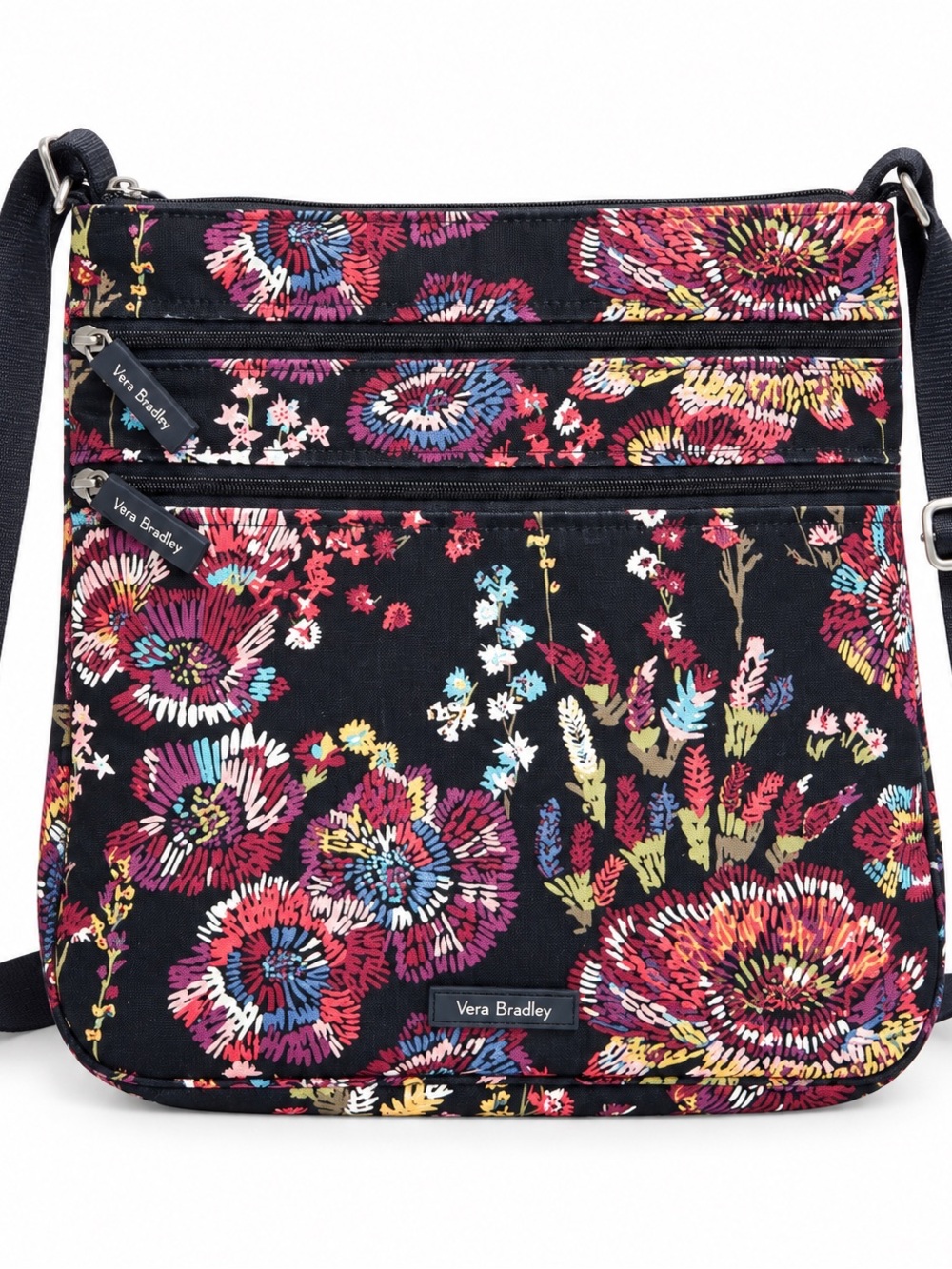 Vera Bradley Triple Zip Hipster Midnight Wildflowers Crossbody Retired